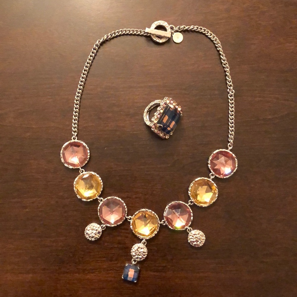 Chunky, colorful necklace and ring set